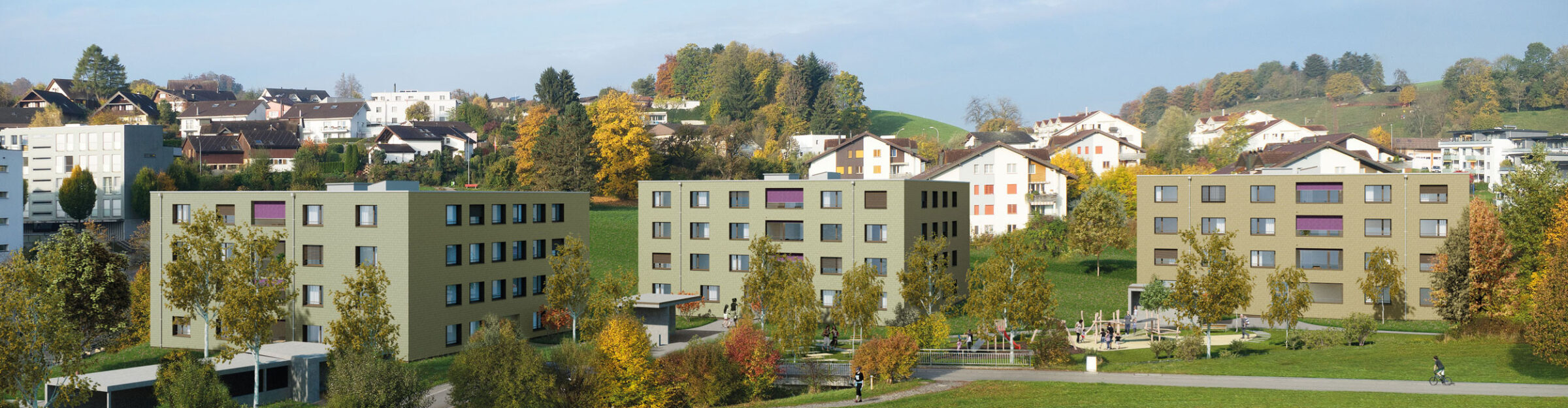Visualisierung Mehrfamilienhäuser Riedbach-Park, Adligenswil LU