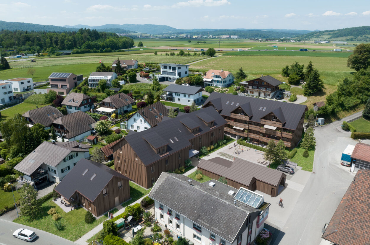 Visualisierung Eigentumswohnungen und Einfamilienhaus «Tannerhof«, Birrhard AG