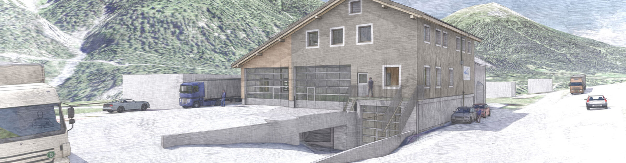 Geschäfts- und Wohnhaus, Ersatzneubau, Casty Transporte, Cinuos-chel GR