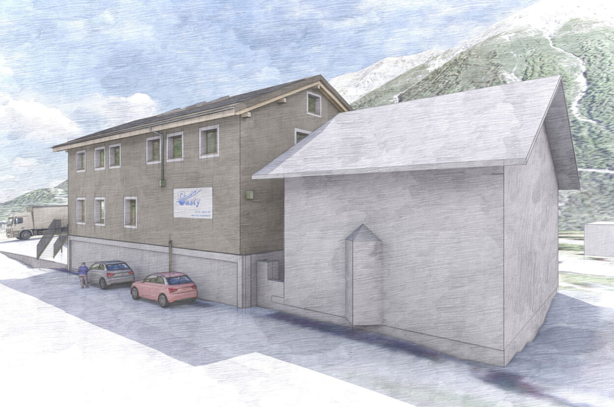 Geschäfts- und Wohnhaus, Ersatzneubau, Casty Transporte, Cinuos-chel GR